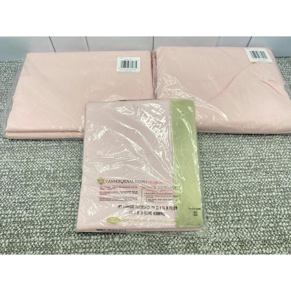 Cannon VTG Sheets Solid Pink Full Set W Pillowcases Non Iron Percale NIP NOS HG3